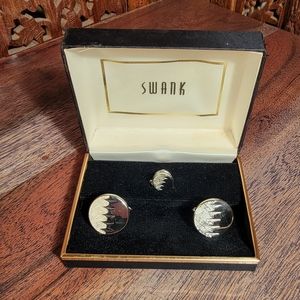 Vintage Swank Silvertone Cufflinks and Tie Tack Set